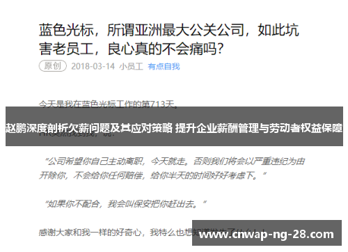 赵鹏深度剖析欠薪问题及其应对策略 提升企业薪酬管理与劳动者权益保障 赵鹏深度剖析欠薪问题及其应对策略 提升企业薪酬管理与劳动者权益保障